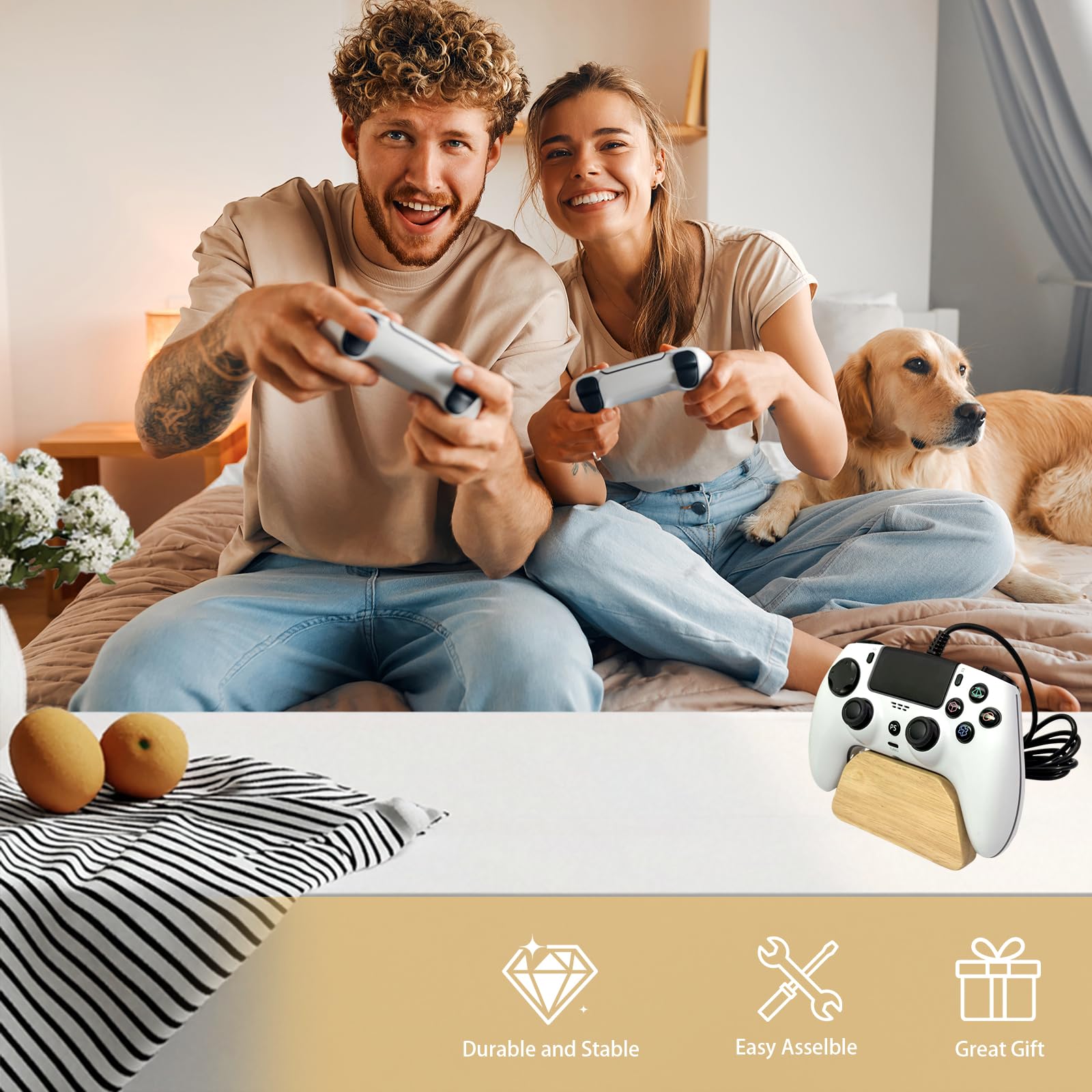 Solid wood gamepad stand, game equipment, controller stand, suitable for Xbox, PS4, PS5, is a good helper for organizing gamepads on the desk, and also the best gift for your son, husband, boyfriend