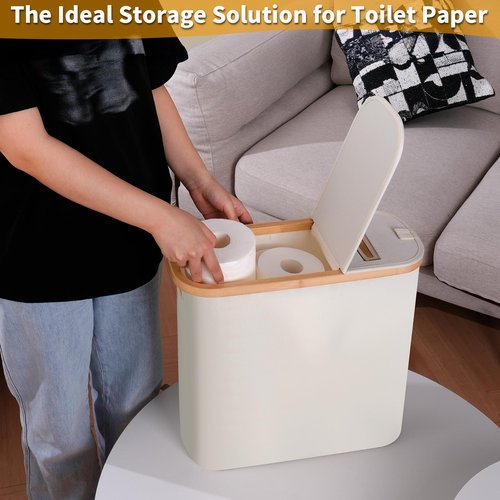 efluky Toilet Paper Storage and Holder 2 in 1, Toilet Paper Storage with Lid for Bathroom 28L, Free Standing Holder Organizer Holds Up to 9-12 Rolls, Beige