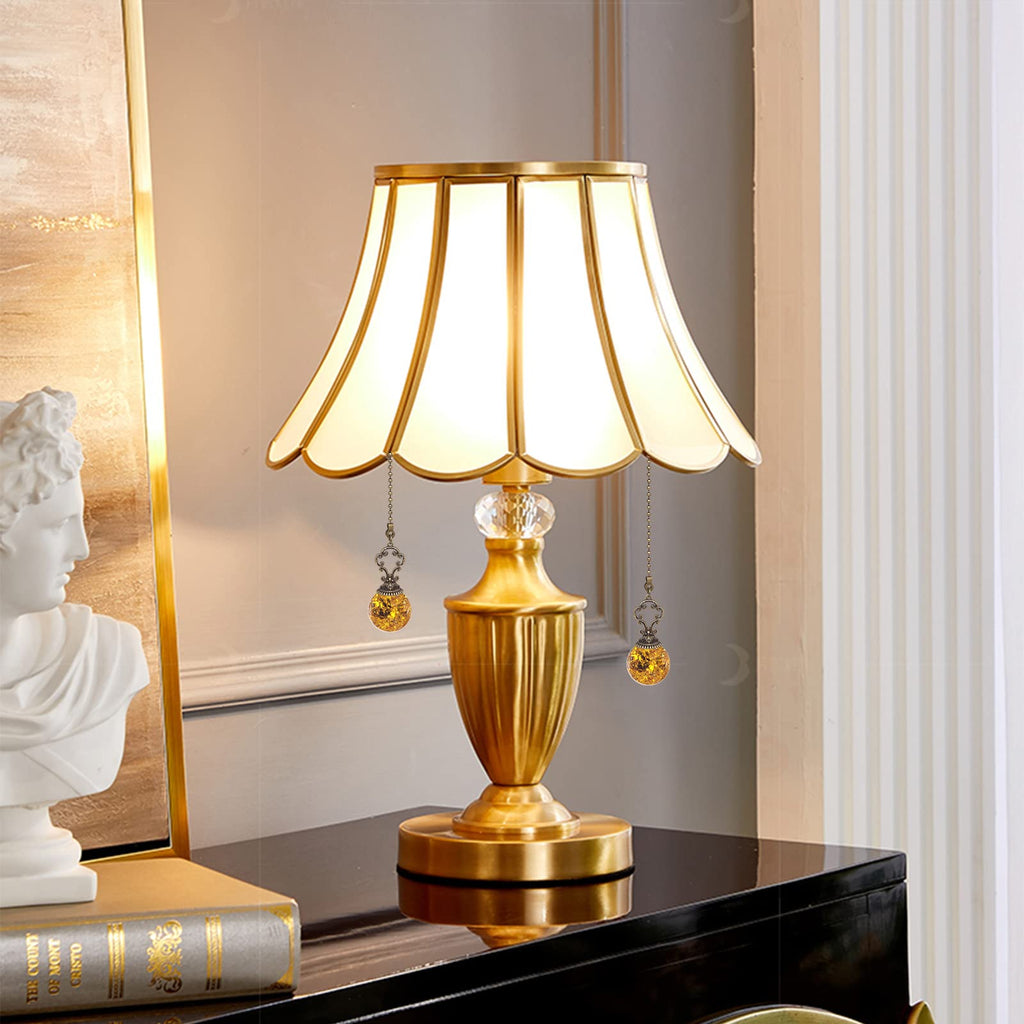 Amber Pull Chain Ceiling Fan Ornaments - 2 Pieces, 30CM Each Chain with Crystal Ice Cracked Ball