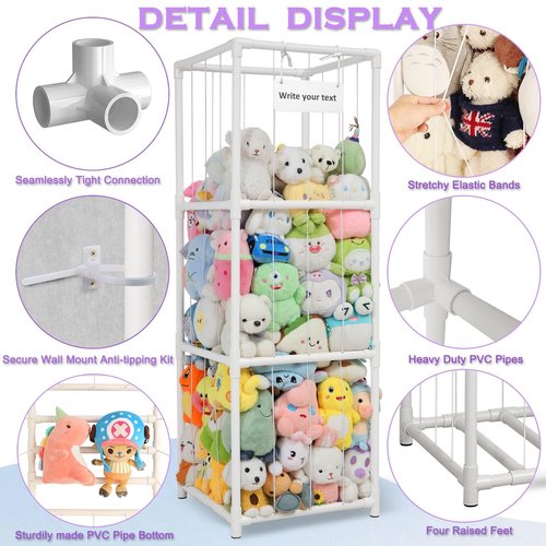 JAWNLITY Stuffed Animals Zoo Storage, 330L Large PVC Stuffed Animal Holder Stuffy Organizer, Easy-Access Plush Toy Storage Cage for Toddler Playroom, Bedroom