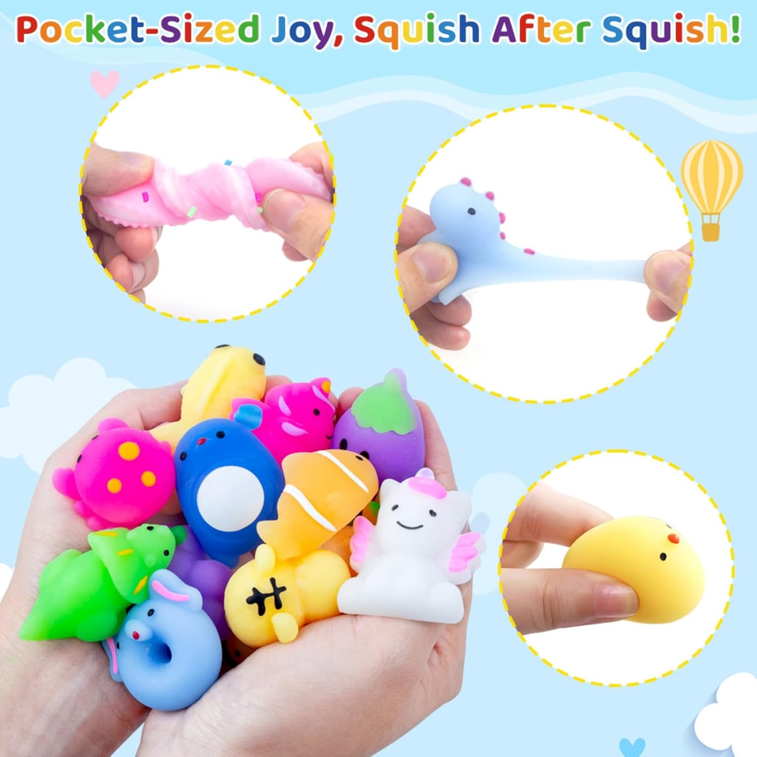 Skiennix 40 Pack Mochi Squishies | Mini Kawaii Animal Toys for Kids - Perfect Party Favors & Easter Egg Fillers