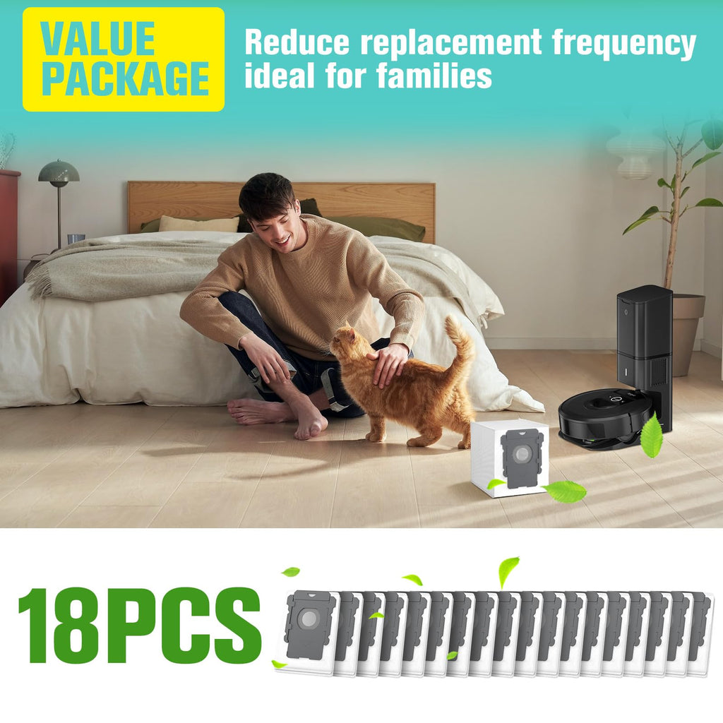 18 Pack Replacement Vacuum Bags Compatible with iRobot Roomba i7, i7+, j7, j7+, i3, i3+,i4, i4+, i6, i6+, i8, i8+, s9, s9+ Plus, i & s & j Series Automatic Dirt Disposal Bags