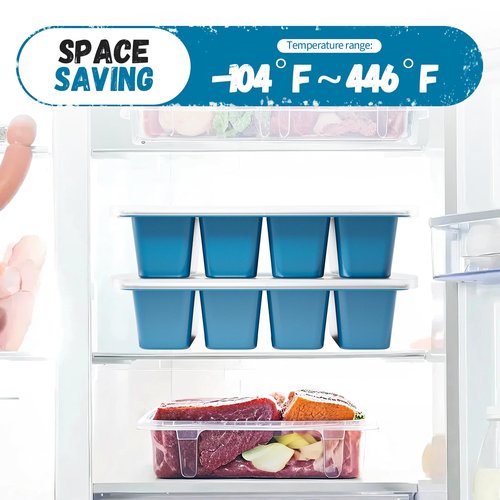 GORCI Silicone Freezer Tray With Lid, 8 Large 1 Cup Soup Freezer Molds, Soup Freezer Container for Meal Prepping, Large Ice Cube Tray， Perfect for Storing Leftovers, Sauces, Lasagna, 2-Pack