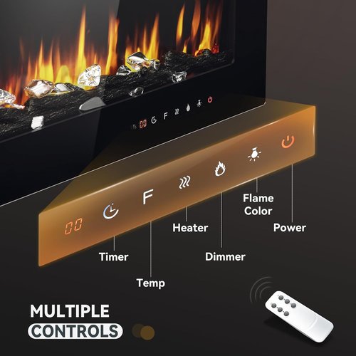 EUHOMY 50-Inch Electric Fireplace - Wall Recessed & Mounted | Adjustable Flame Color, Remote Control, Timer