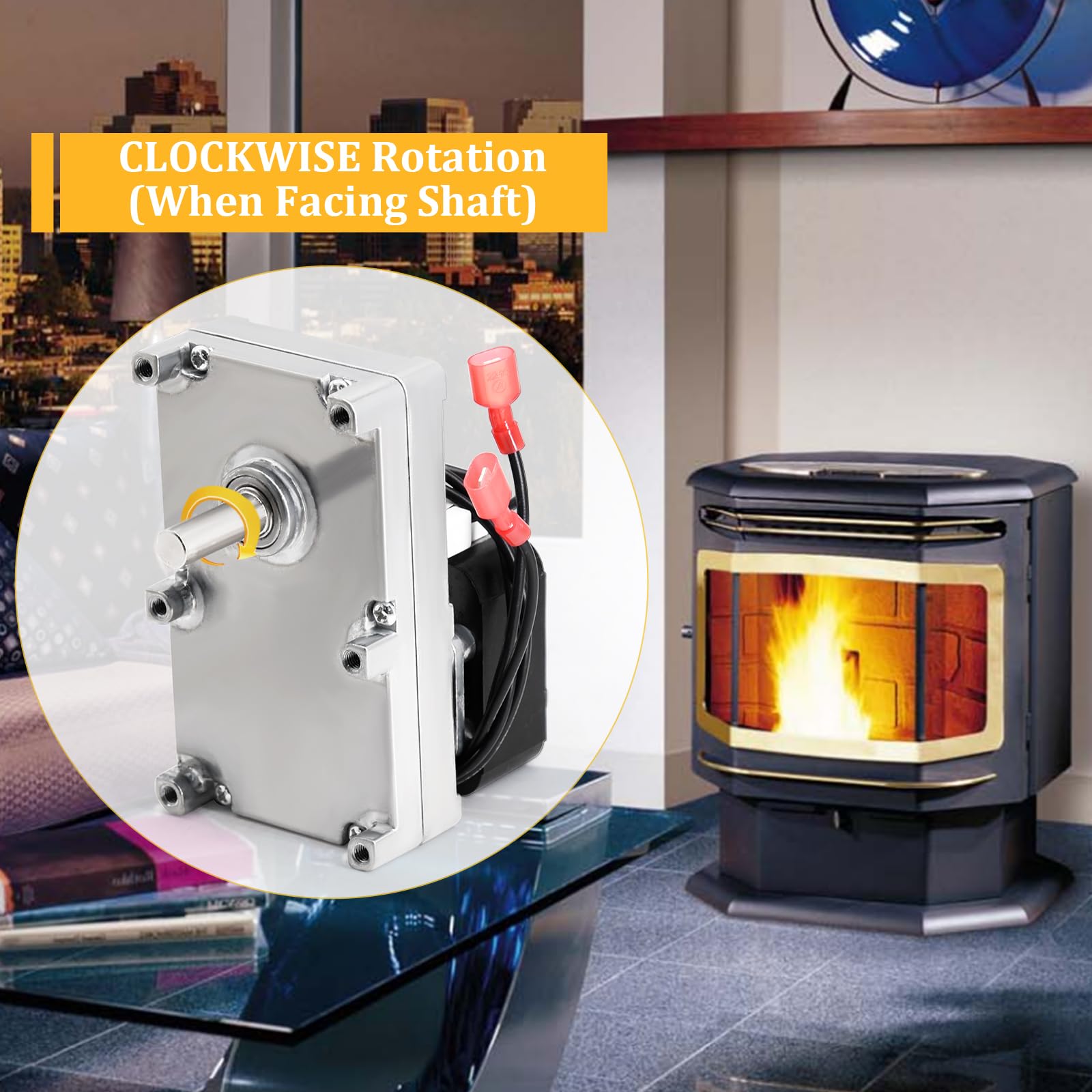 250-00526 Auger Motor for Avalon Astoria Bay & Newport Bay & 900 PS & Arbor & Avanti & AGP, Lopi Yankee Bay & Yankee PS & AGP & Leyden & Pioneer Bay & Foxfire Pellet Stoves, 1 RPM Auger Motor 90-0191