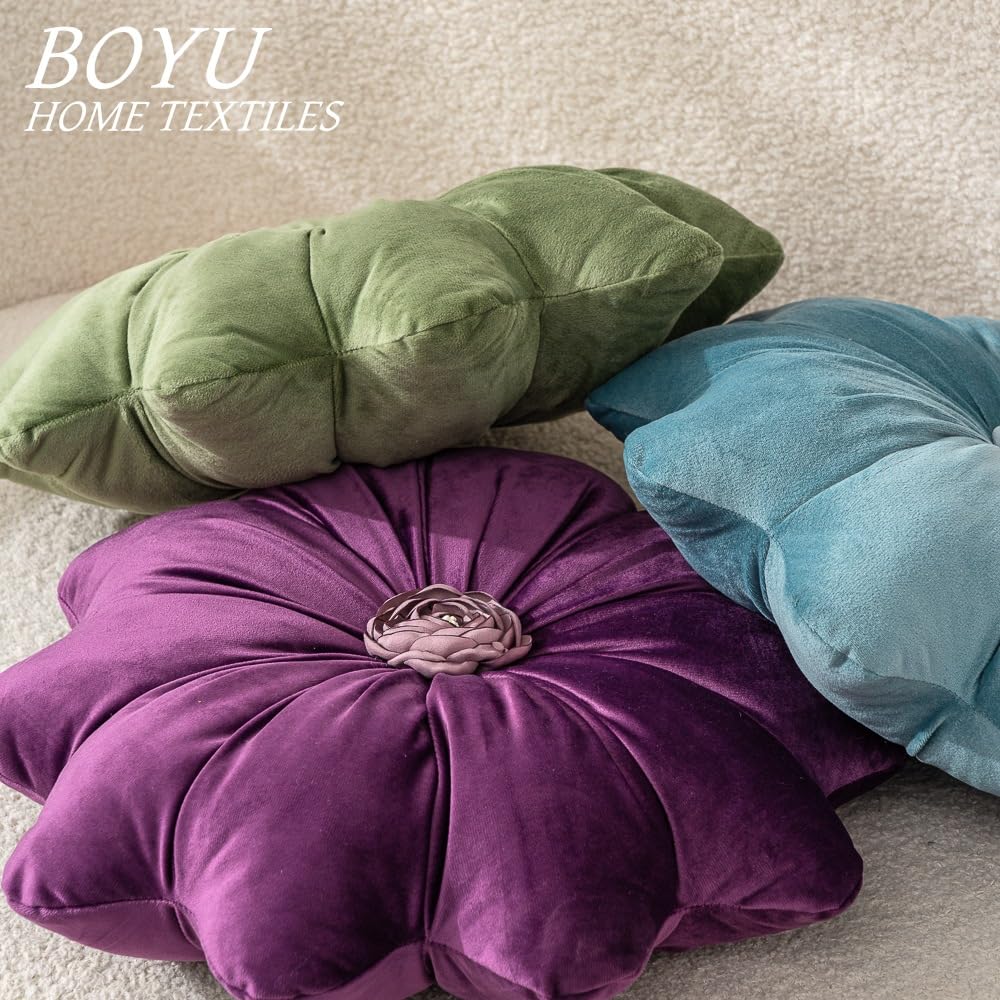 UNWAAT 15.7 Inches Round Throw Pillows Velvet Flower Chair Cushion for Couch Sofa Chair Bed Home Decoration