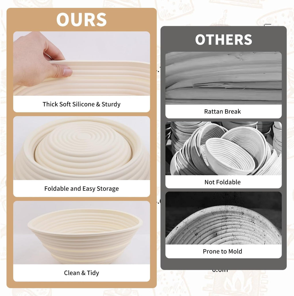 Skiennix Silicone Banneton Bread Proofing Baskets - 10" Oval & 9" Round Non-Stick Dough Bowls | BPA Free, Ideal for Sourdough Baking