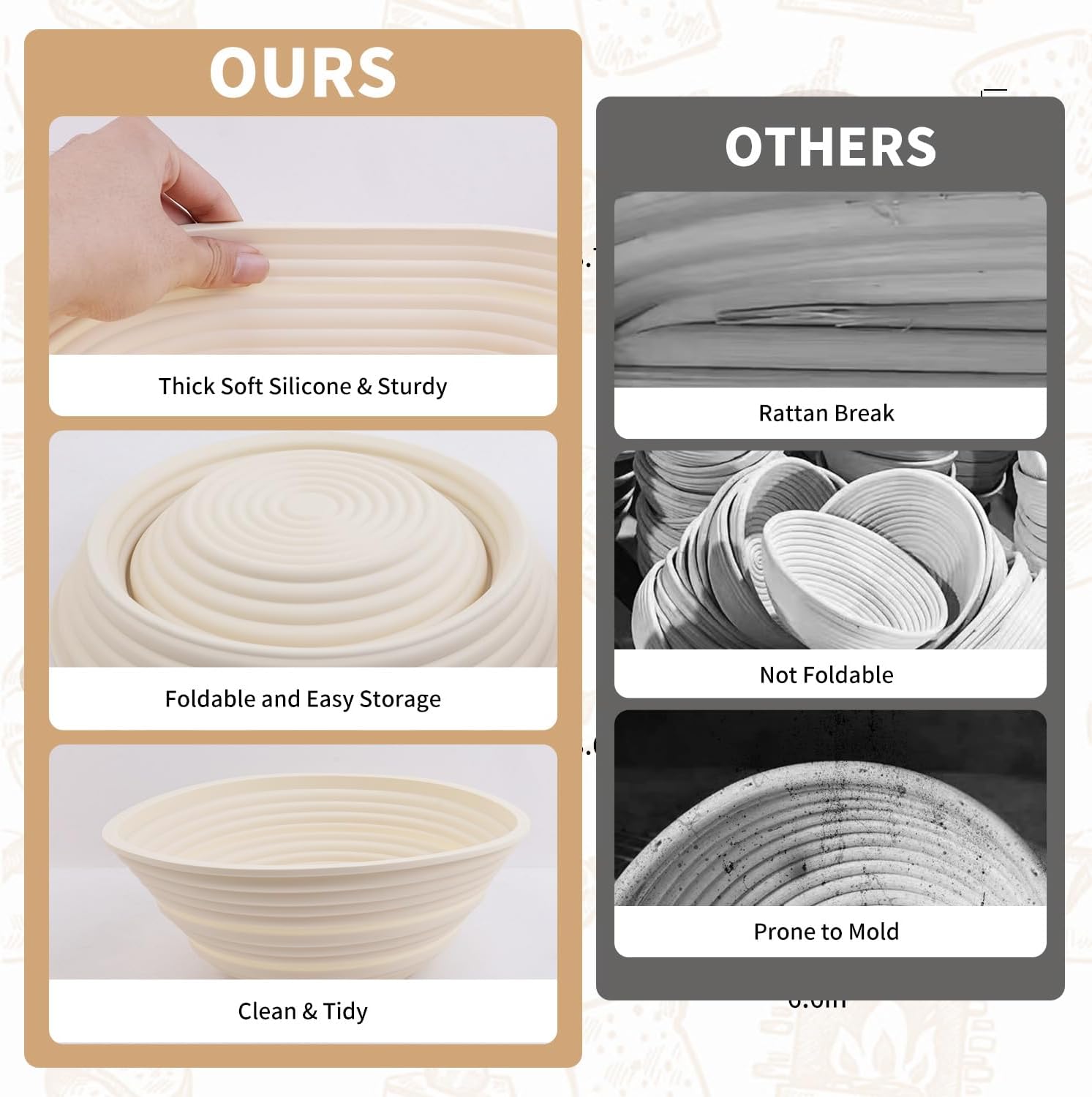 Skiennix Silicone Banneton Bread Proofing Baskets - 10" Oval & 9" Round Non-Stick Dough Bowls | BPA Free, Ideal for Sourdough Baking