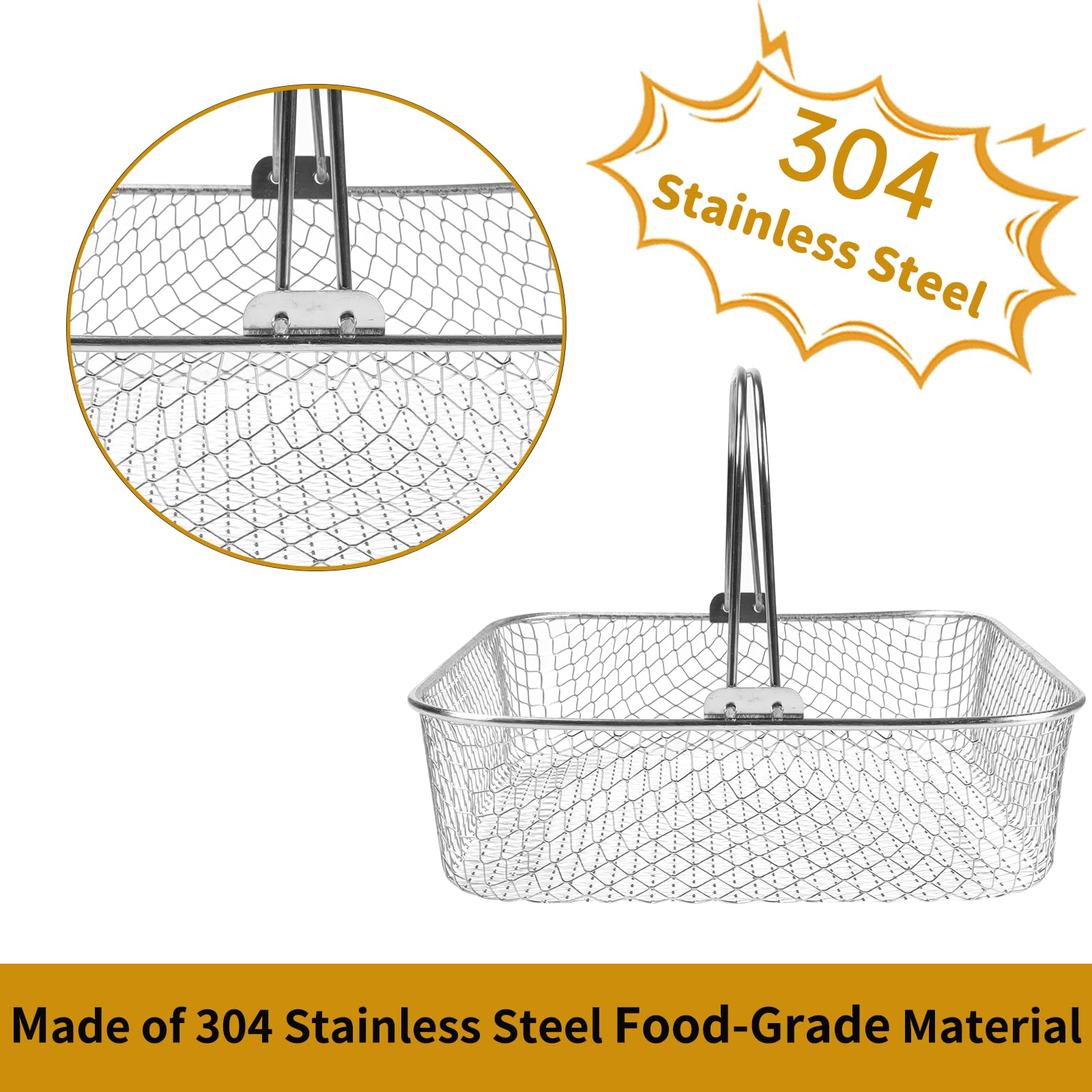 Square Air Fryer Basket for 5.8QT 6QT COSORI Air Fryer Accessories, 304 Stainless Steel Mesh Basket with Handle Replacement Accessory for 6QT Instant Vortex, Instant Vortex Plus, Phillips XXL