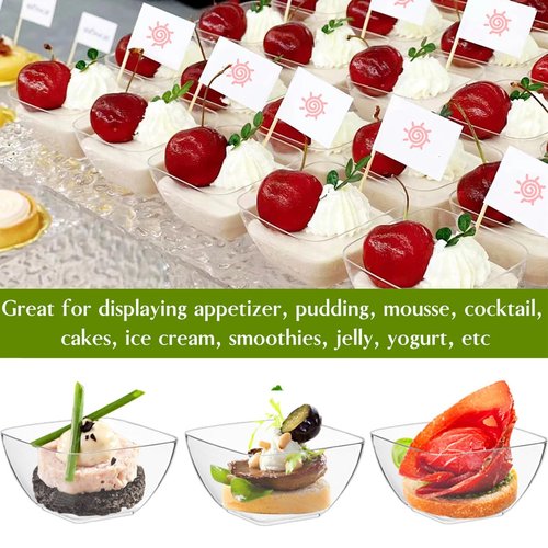 TOFLEN 200ct 2 oz Mini Dessert Cups with Spoons, Clear Plastic Reusable Small Party Serving Cups for Appetizers, Hors D'oeuvres Plates