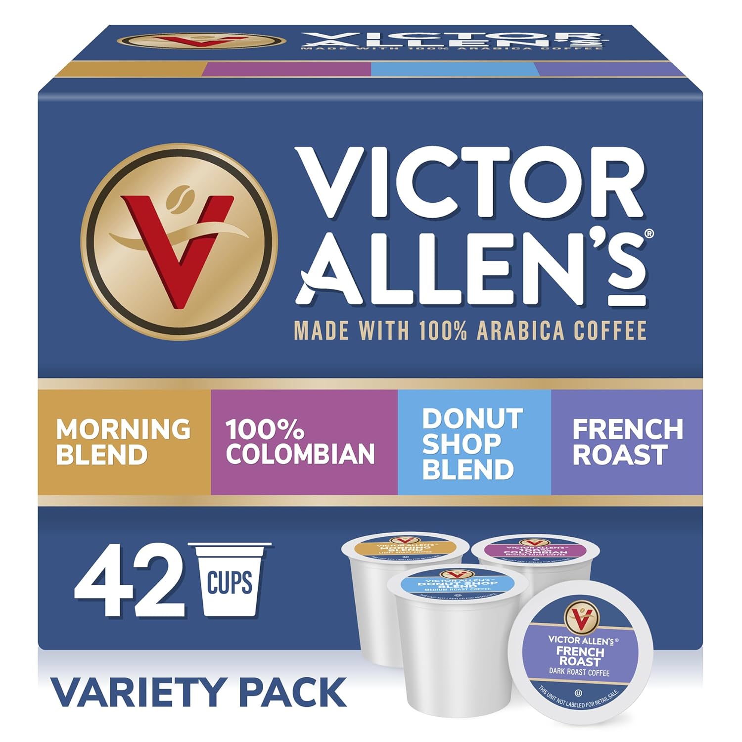 Victor Allen's Coffee Variety Pack - 42 Count Single Serve Pods | Morning Blend, Colombian, French Roast