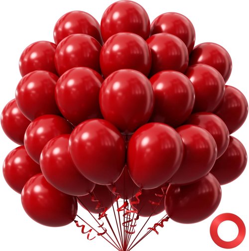 Dark Red Balloons - 12 Inch Latex Party Balloons | 50 Pack for Bridal Shower & Birthday Decorations