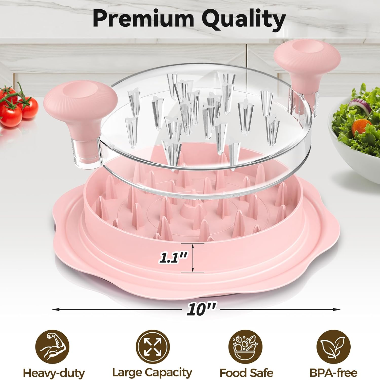 Ukeetap 10" Pro Chicken Shredder Tool - BPA-Free, Ergonomic Design, Anti-Slip Base | Pink