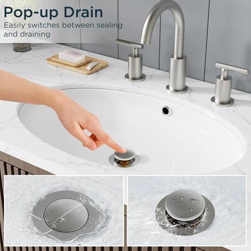 FORIOUS Bathroom Sink Drain - Pop Up Assembly with Detachable Basket Stopper | 304 Stainless Steel, Brushed Nickel