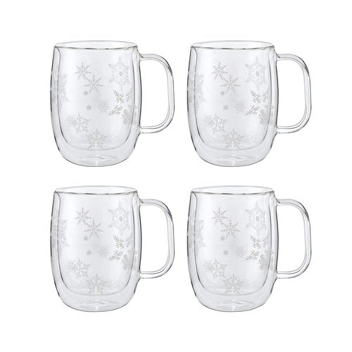 ZWILLING Sorrento Double Wall Glass Snowflake Coffee Mugs, Set of 4, 12oz. Each