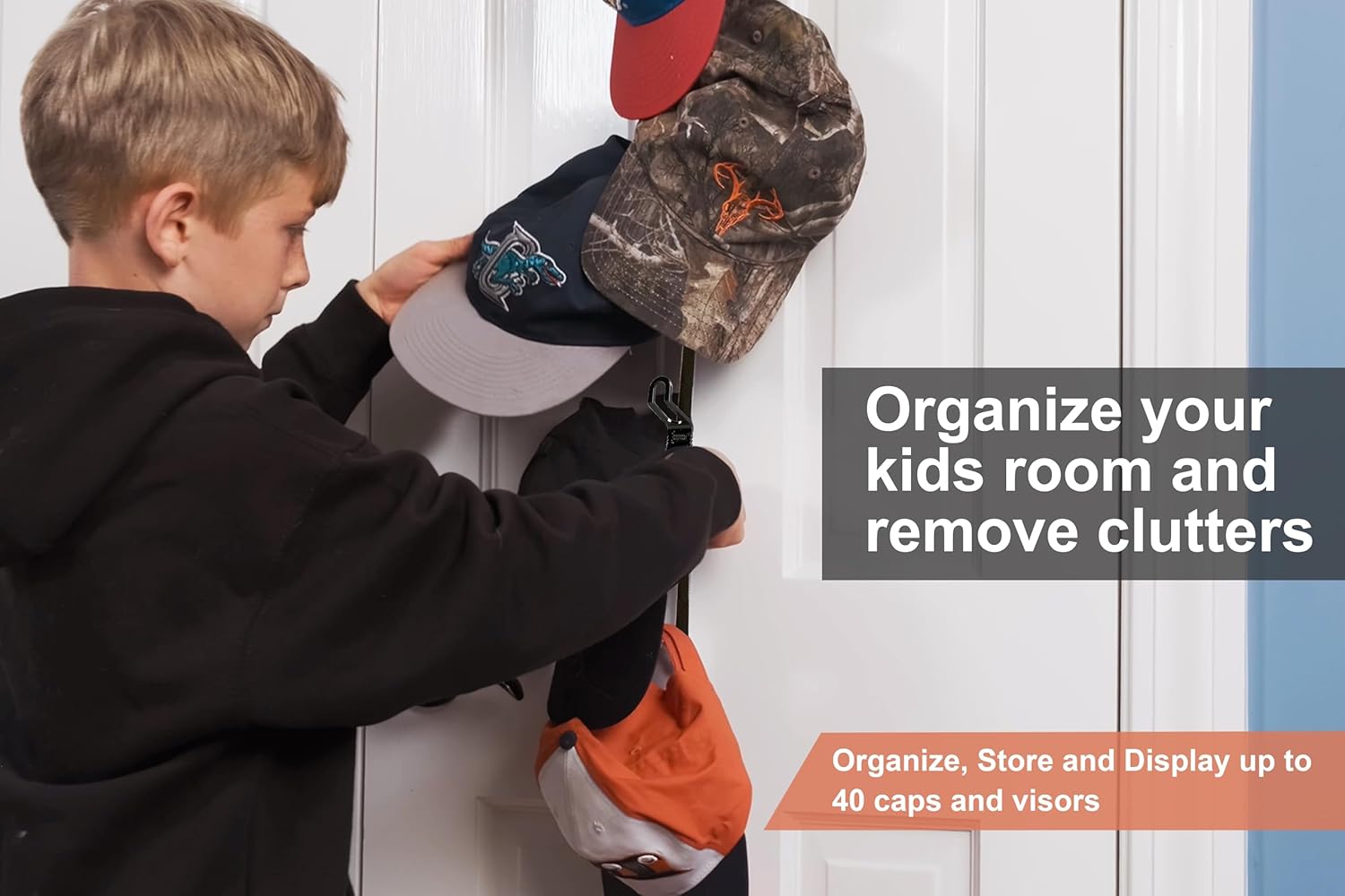 Perfect Curve CapRack - Over-The-Door Hat Organizer for 18-36 Baseball Caps | Black