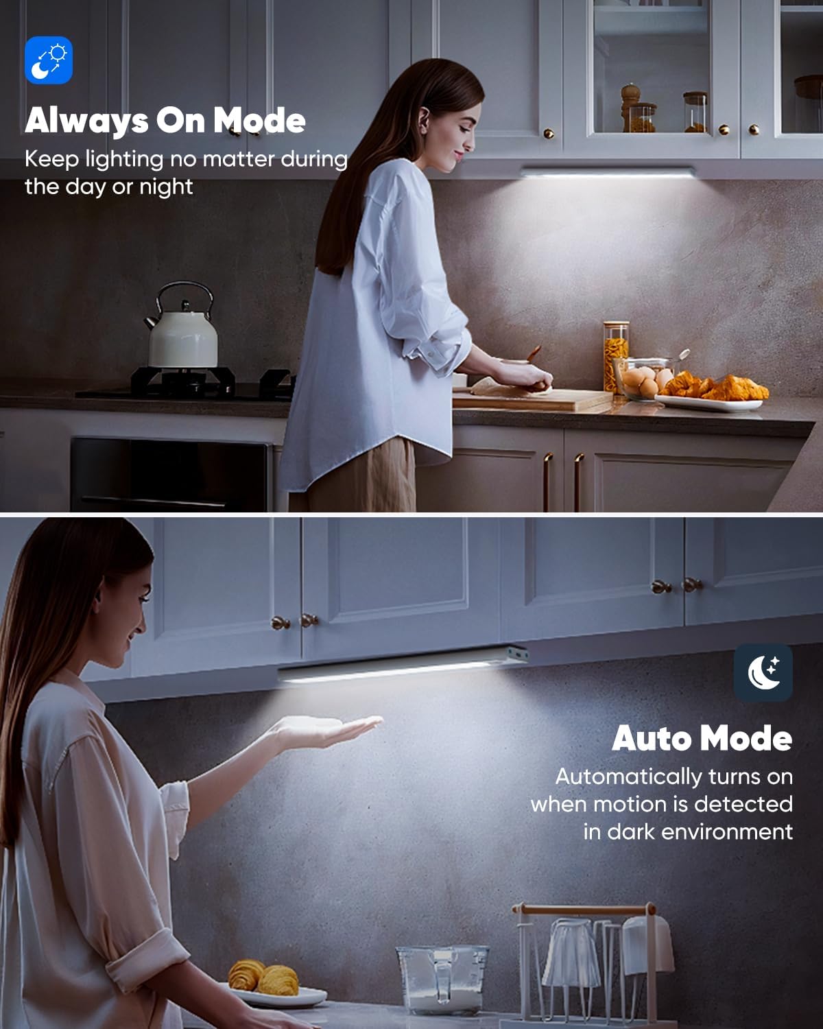 VerRon Under Cabinet Lighting - 5-Pack LED Motion Sensor Lights | Rechargeable 2200mAh, 10in for Kitchen & Hallway