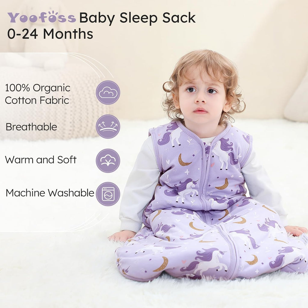 Yoofoss Baby Sleep Sack - 100% Organic Cotton Wearable Blanket for 6-12 Months | TOG 2.5, Warm & Comfy