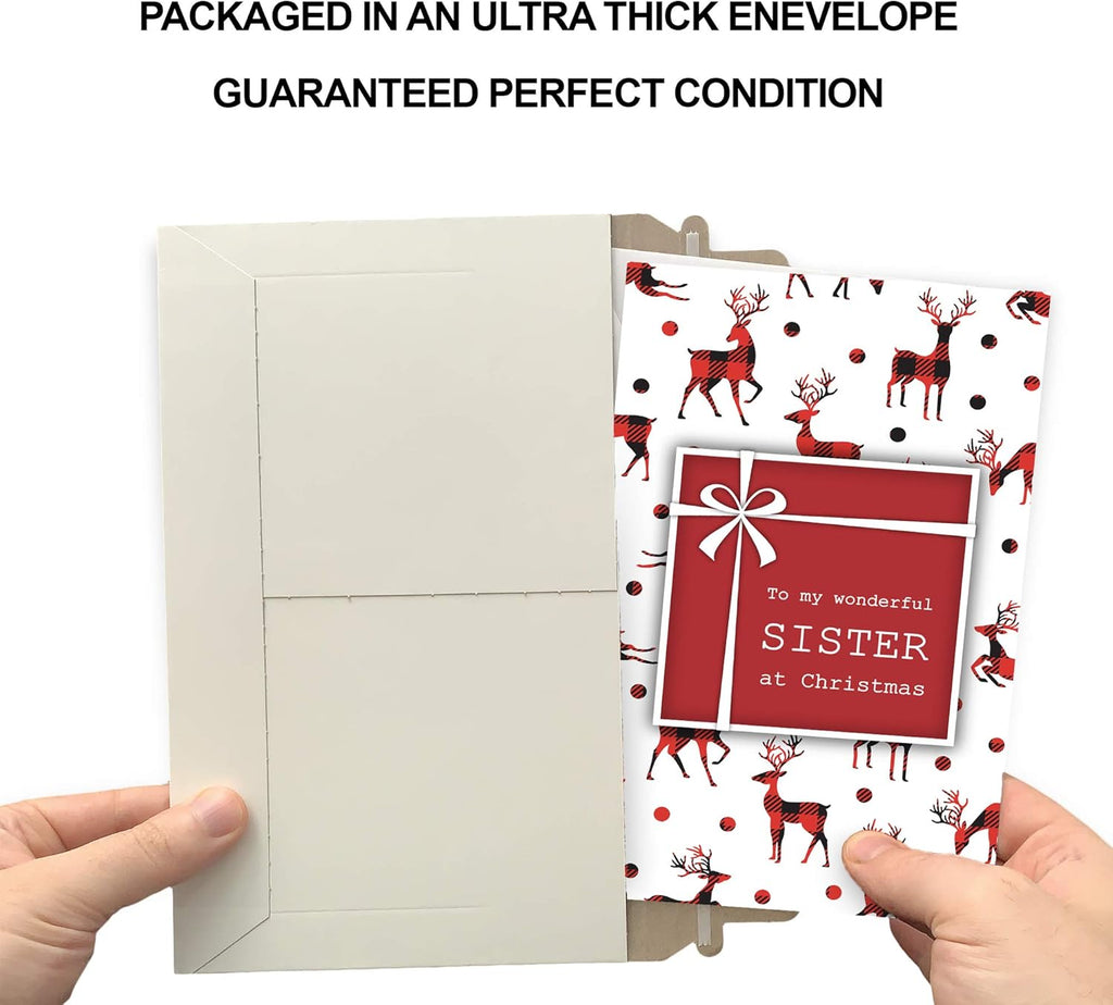 Prime Greetings Christmas Card For Sister - Eco-Friendly Thick Card Stock | 5in x 7.75in with Premium Envelope