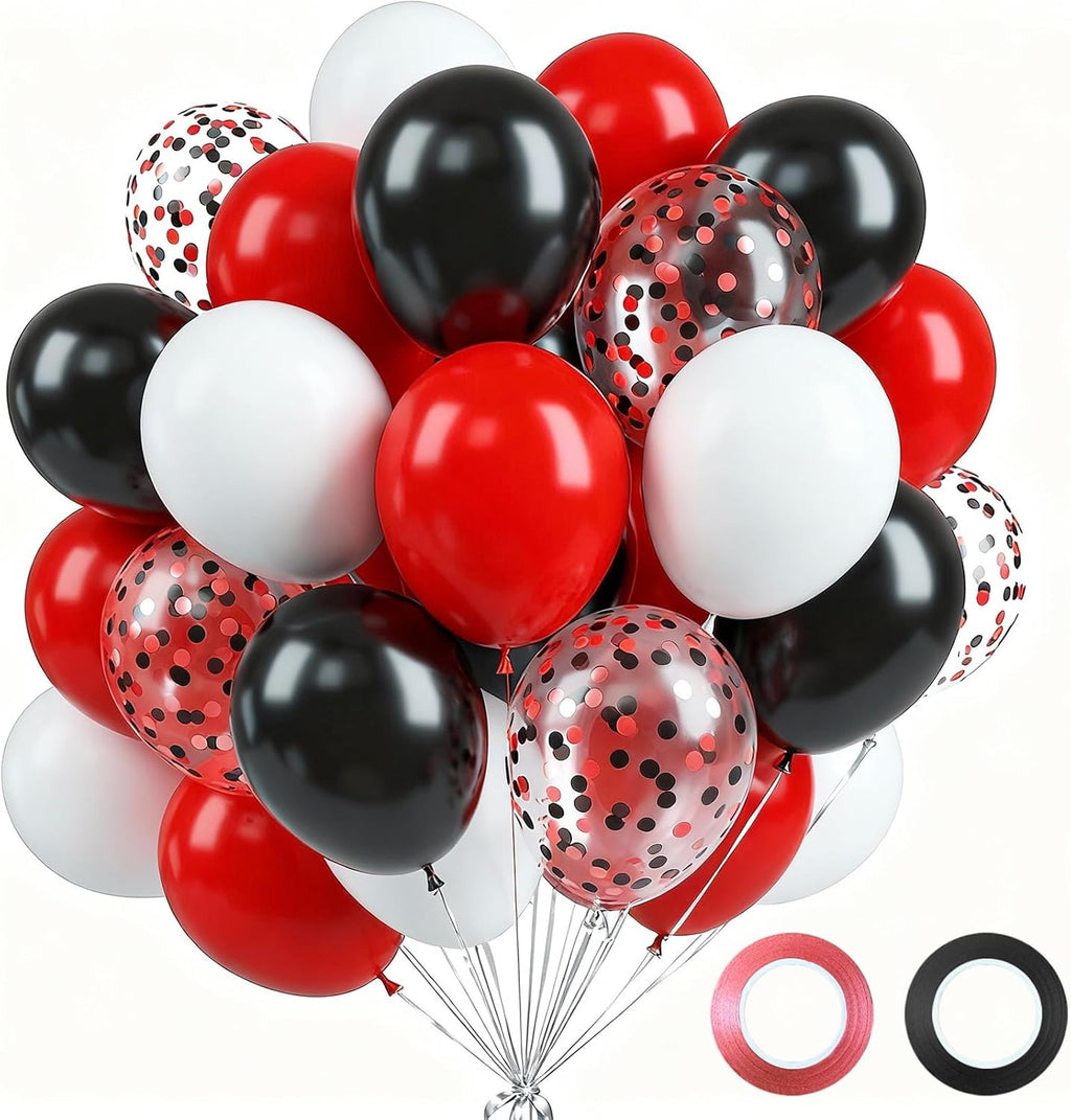 Red and Black Balloons - 60PCS 12-Inch Metallic Confetti Balloons for Birthday & Wedding Decor
