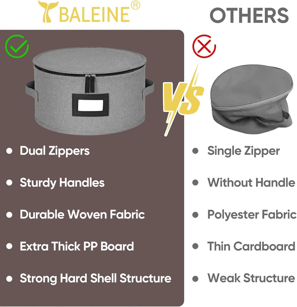 BALEINE Quilted Wine Glass Storage Containers - Sturdy Plate Organizer with Carry Handles | Hard Shell Grey