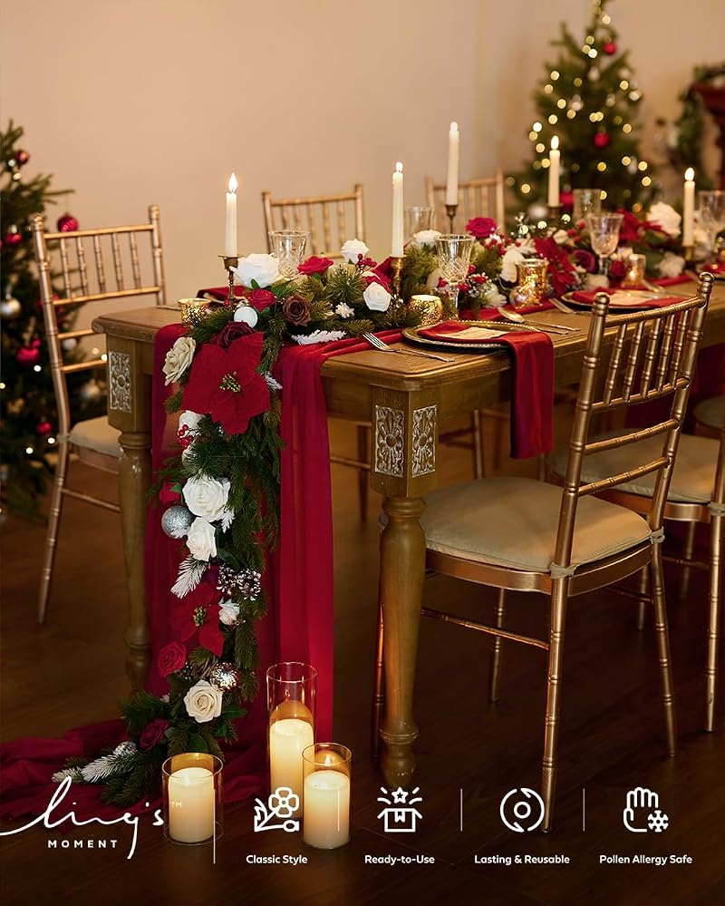 Ling's Moment 14ft Red Table Runner - Wedding Sheer Chiffon, 1pc