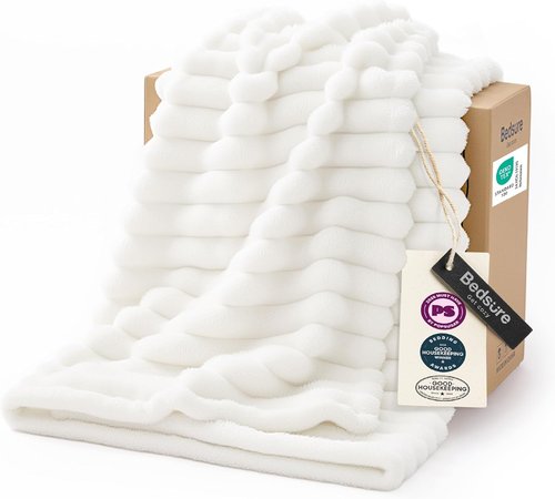 Bedsure GentleSoft Twin Blanket - Cozy Fleece Blanket for College Dorms | Off White, 60x80 Inches
