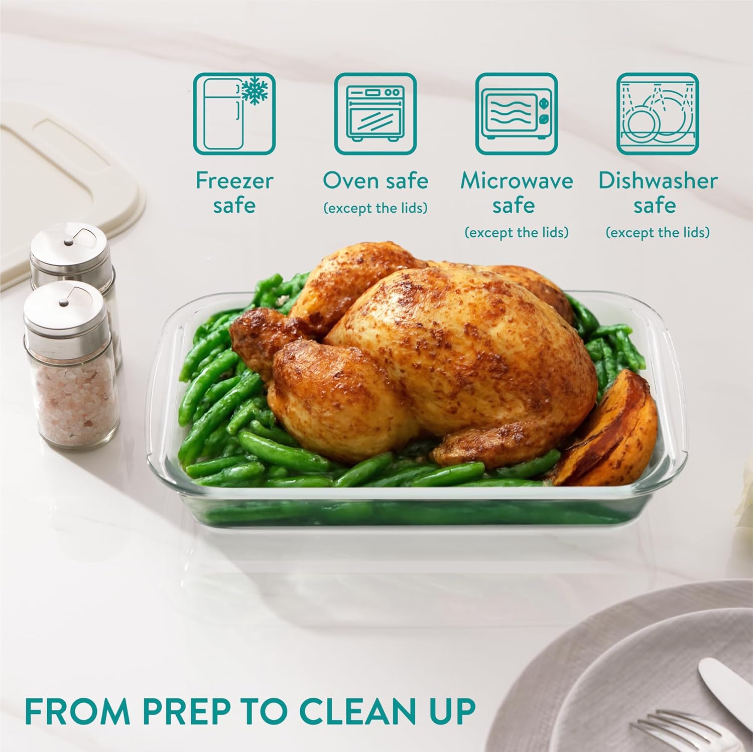 Navaris 4-Piece Glass Baking Dish Set - Rectangular Casserole Dishes with Lids | 1.7qt & 2.3qt Sizes