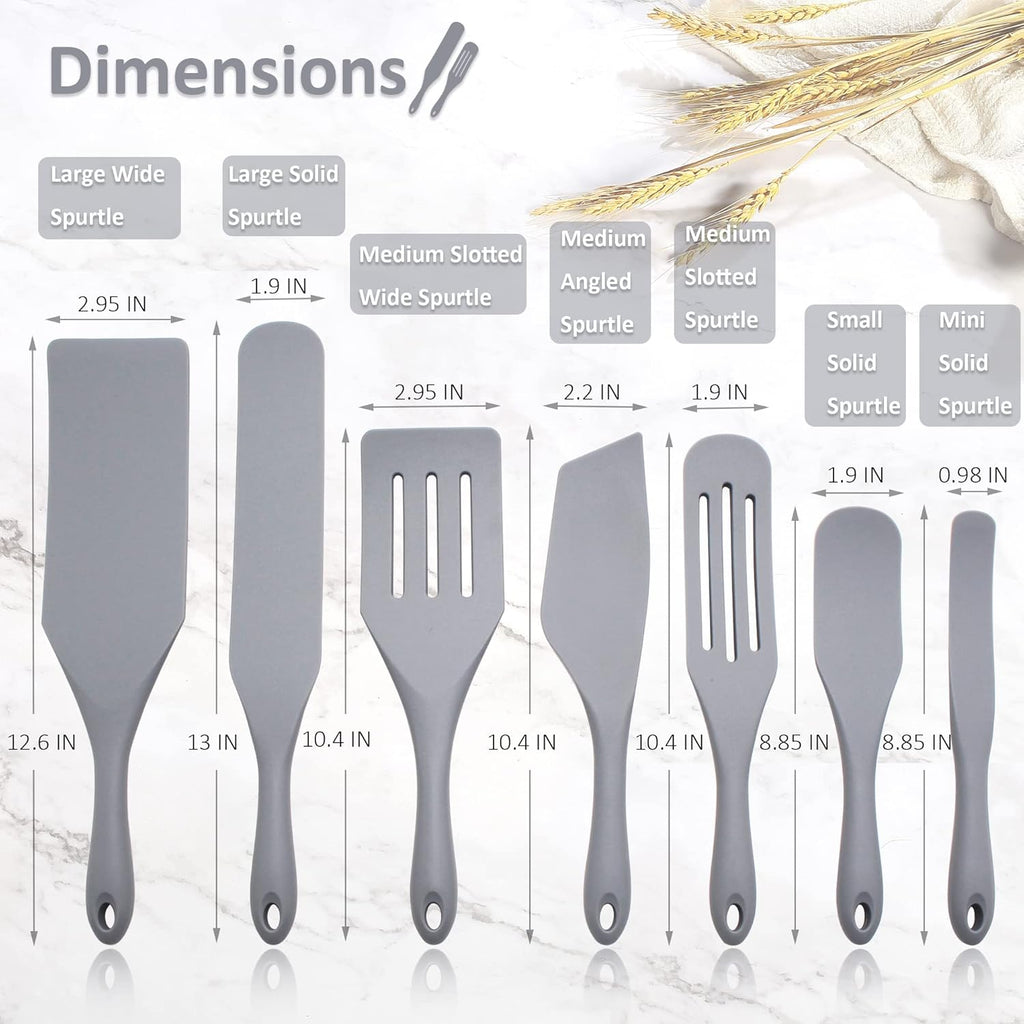 Tongjude Silicone Spurtle Set - 8 Piece Heat Resistant Cooking Utensils for Nonstick Cookware