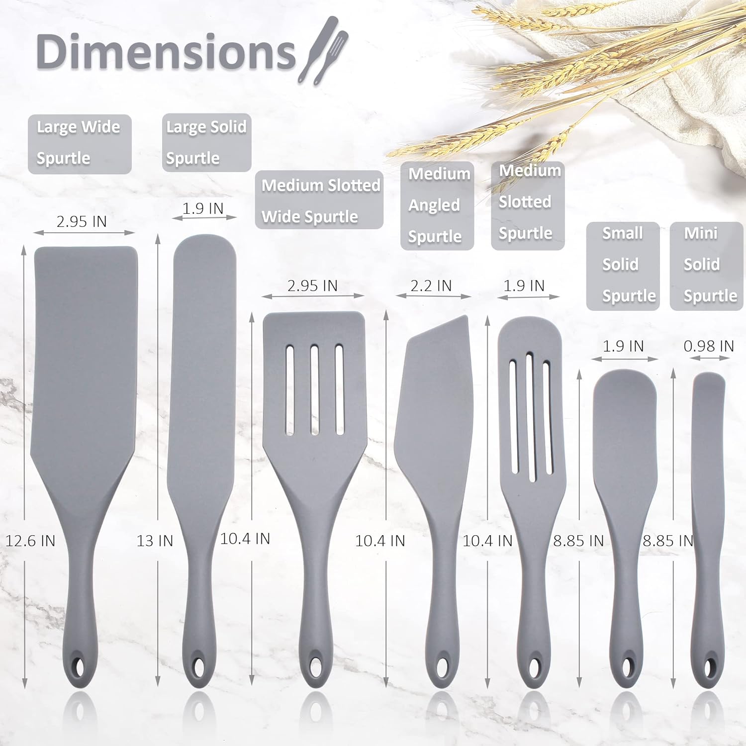 Tongjude Silicone Spurtle Set - 8 Piece Heat Resistant Cooking Utensils for Nonstick Cookware