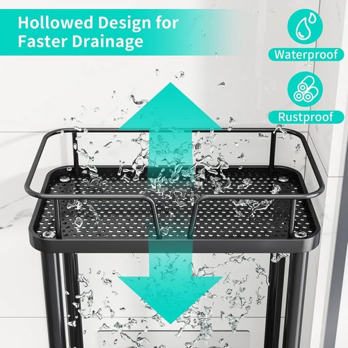 HapiRm Corner Shower Caddy - 3-Tier Rustproof Stainless Steel Organizer with Soap Holder & 4 Hooks | Black