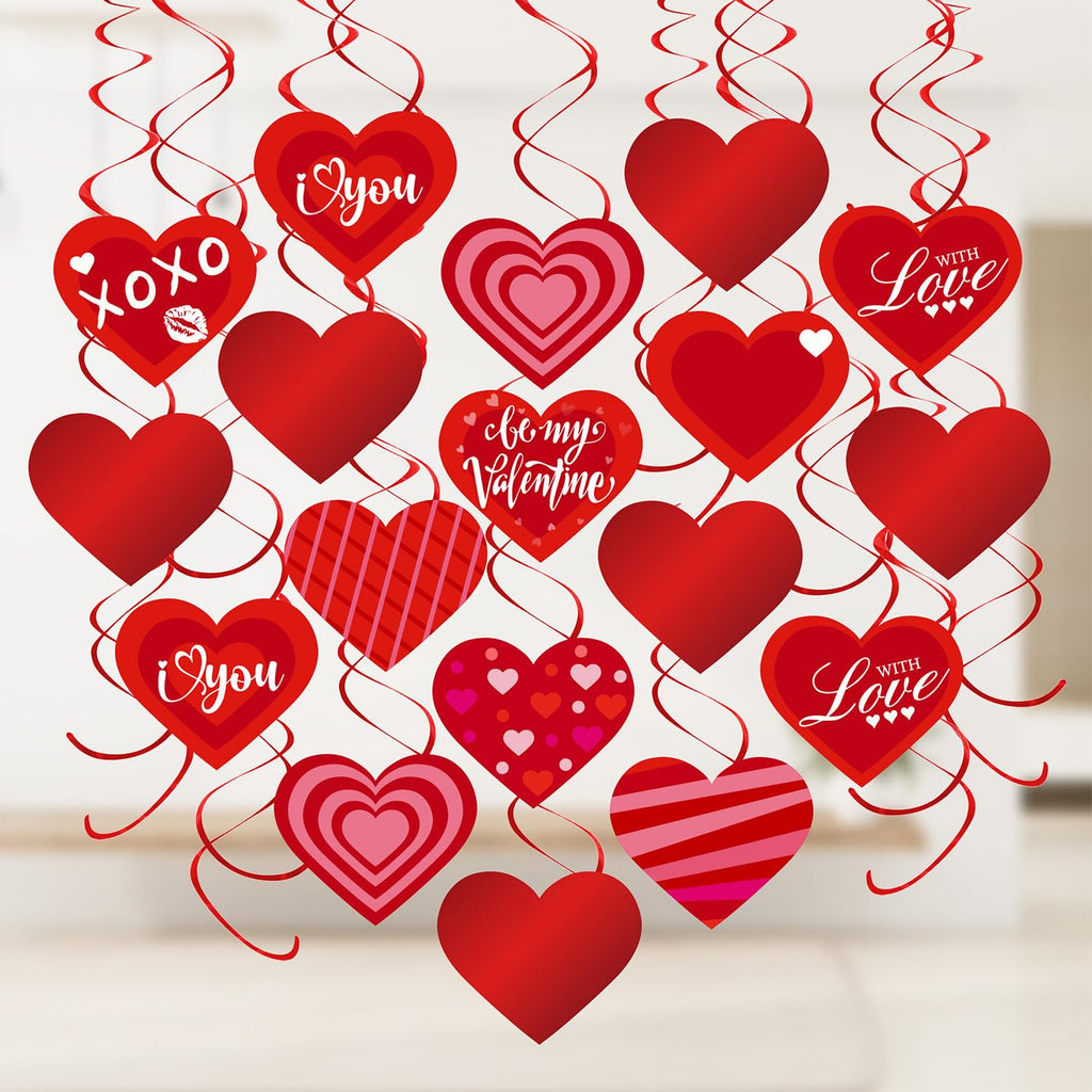 Valentine's Day Decorations-40 Pcs Hanging Swirls, Red Conversation Hearts Cards and Foil Double Swirls - Ceiling Hanging Decor for Valentine Party, Classroom, Home