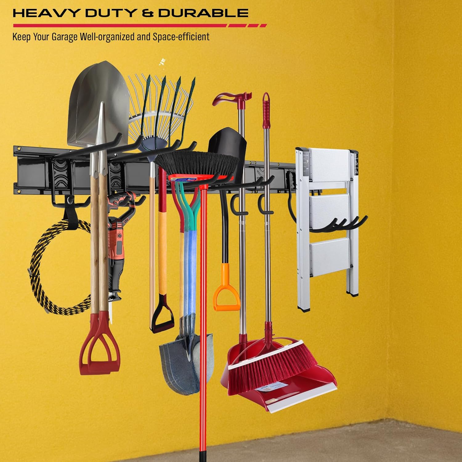 SEDY 48" Heavy Duty Garage Wall Organizer - Adjustable Tool Storage Rack Holds Up to 300lbs | Easy Install with 8 Hooks & 3 Rails