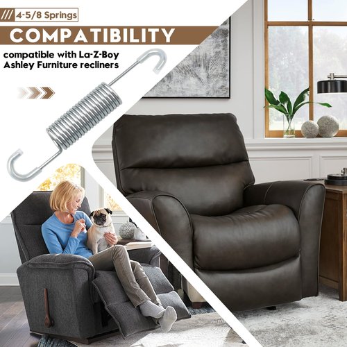 YRZHKS 4-5/8 Recliner Sofa Chair Replacement Springs, Compatible with La-Z-Boy, Ashley Furniture Recliners, Tension Springs, Double Long Neck Hooked, Rubber-Coated Hooks (2 Pack)