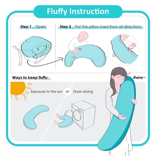 BYRIVER 39" Mint Green Blue C Shaped Body Pillow for Side Sleeping Adults Men Women, Anxiety Relief Hug Pillow, Small Pregnancy Pillow Legs Knees Support, Gifts for New Moms (L)