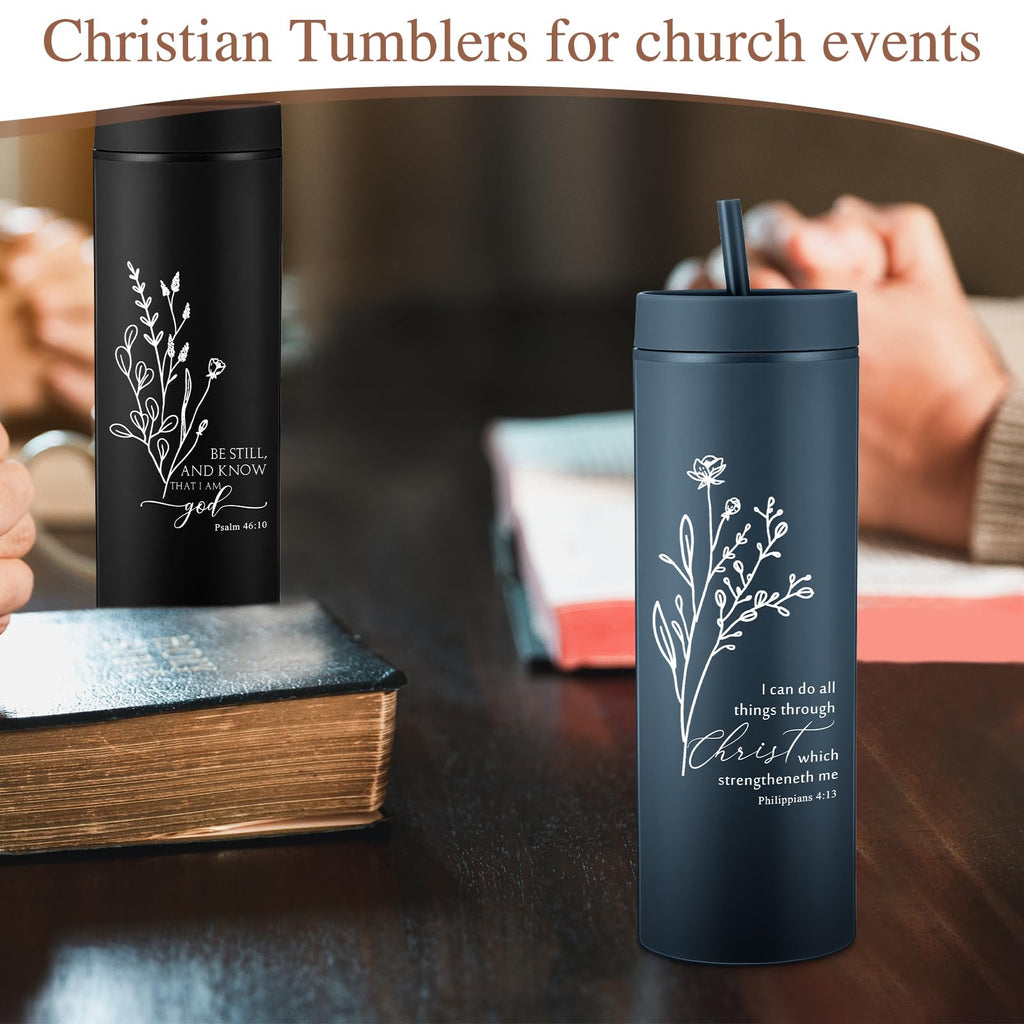 Teenyyou 10 Pcs Christian Mother's Day Tumbler Church Gifts for Women Fathers Day for Men Bible Verse Skinny Cups 16 oz Plastic Religious Cups with Lid Straws for Administrator Volunteer Nurse Gifts