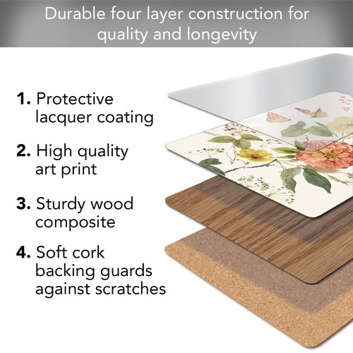 Cala Home Blessed by Nature Premium Decorative Hardboard Tabletop Placemats 4 Pack Manufactured in The USA Artistic Easily Wipes Clean