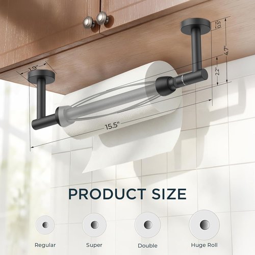 FORIOUS Paper Towel Holder - Wall Mounted SUS304 Design | One-Handed Tear Mechanism, Matte Black