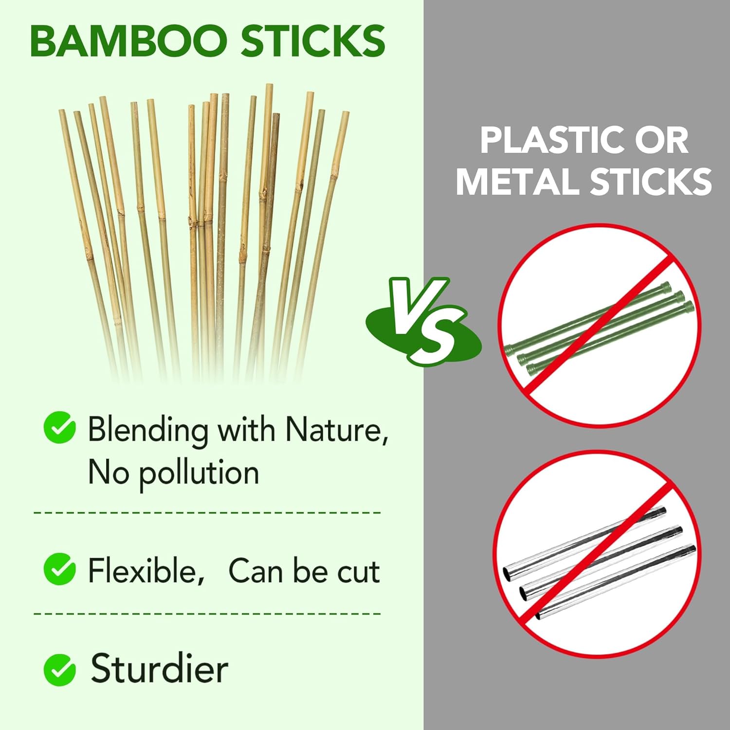 Bamboo Garden Stakes - 70 Pcs Natural 5 Feet Plant Support Sticks for Tomatoes, Beans & Climbing Plants