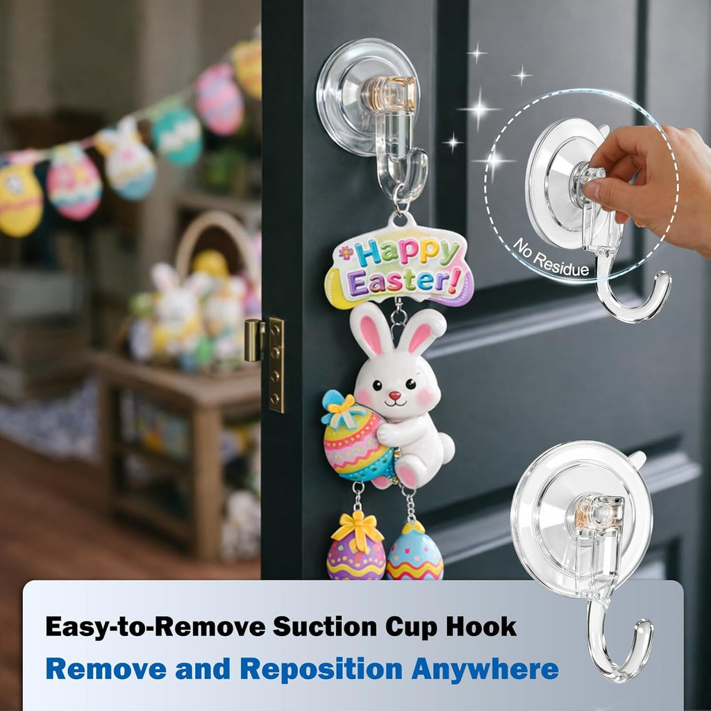 Skiennix 6 Pcs Suction Cup Wreath Hangers - Heavy Duty No-Damage Hooks for Glass & Tile Walls