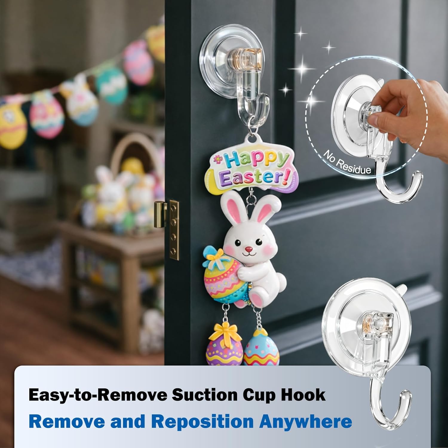 Skiennix 6 Pcs Suction Cup Wreath Hangers - Heavy Duty No-Damage Hooks for Glass & Tile Walls