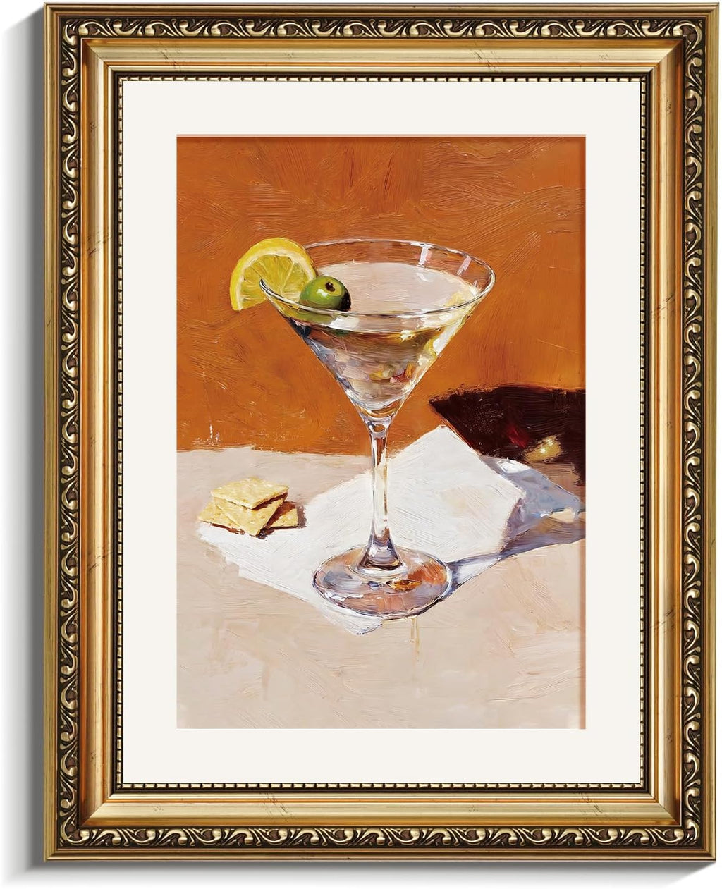 VIYYIEA Vintage Gold Framed Wall Art - Classic Martini Artwork Prints for Living Room | 14L x 11W