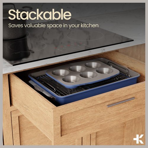 Bakken 8-Piece Bakeware Set - Nonstick Ceramic Coated Pans, Oven Safe Up to 500°F, Blue