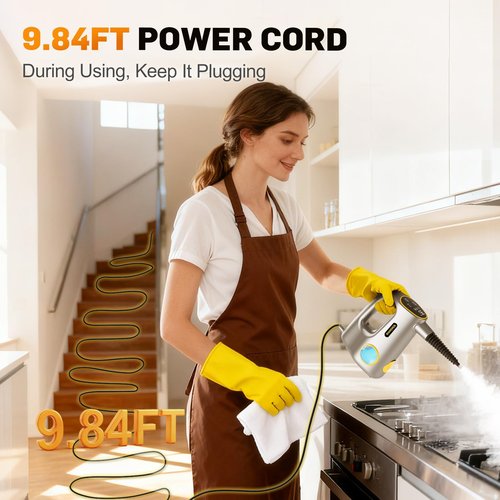 Handheld Pressurized Steam Cleaner for Home - 15s Heat-Up 3-Level Adjustable Steam Cleaner with 14pcs Accessories, Multi-Surface Steamer for Cleaning Car Detailing, Tile, Grout, Chemical-Free