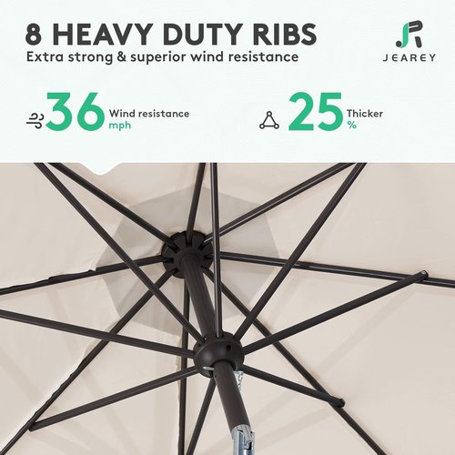 JEAREY 9FT Outdoor Patio Umbrella - Market Umbrella with Push Button Tilt & Crank | UV Protection & Waterproof (Cream Beige)