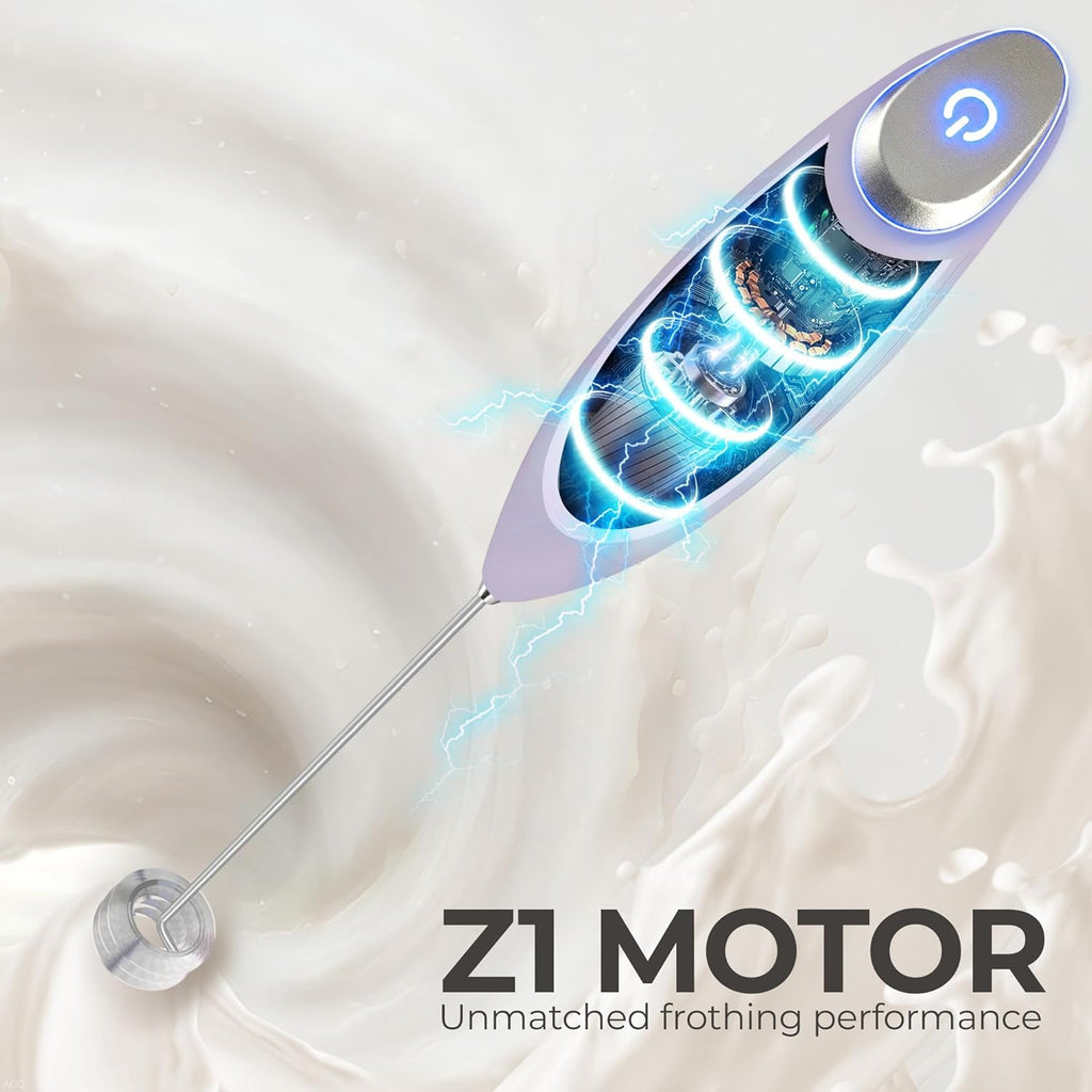 Zulay Kitchen Tornado Triple Whisk Milk Frother - Handheld Foam Maker for Coffee & Lattes - Lilac