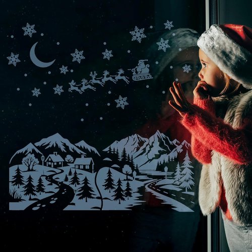 Leinuosen 6 Pcs Christmas Window Stencils - Reusable Winter Village & Santa Claus Designs | 35.4 x 33 Inches