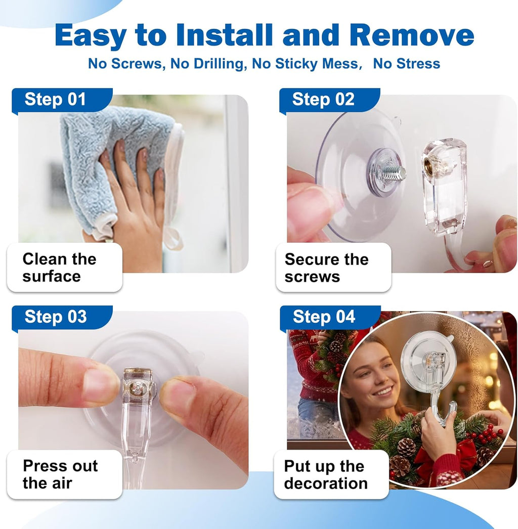 Skiennix 6 Pcs Suction Cup Wreath Hangers - Heavy Duty No-Damage Hooks for Glass & Tile Walls
