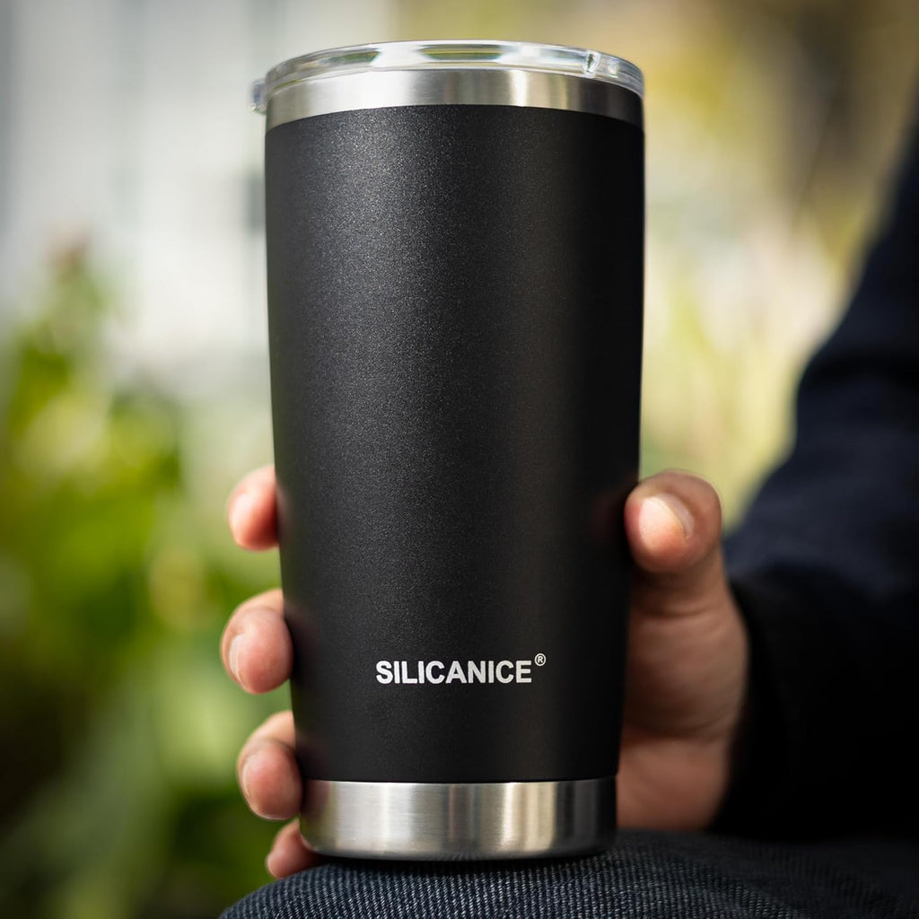 Skiennix 20oz Stainless Steel Vacuum Insulated Tumbler - BPA-Free, Easy-On Lid, Fits Cup Holders | Black
