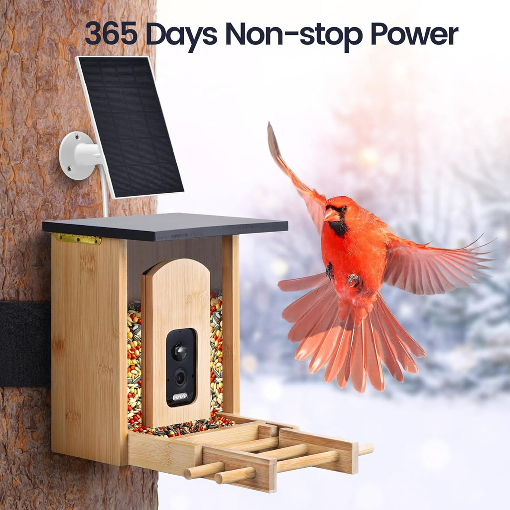 Skiennix Smart Bird Feeder - 2K HD Camera with AI Bird Identification & Solar Power | Bamboo Design